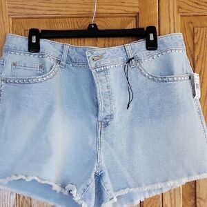 Vanilla Star Light Blue Denim Studded Women's Shorts